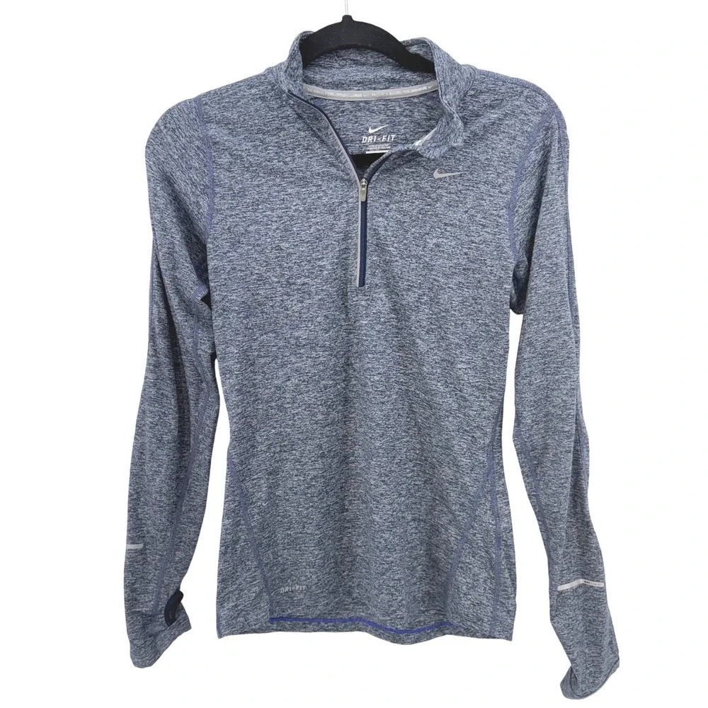 Nike Dri-FIT Element 1/2 Zip Women's‎ Running Top XS Blue Heathered Thumbholes